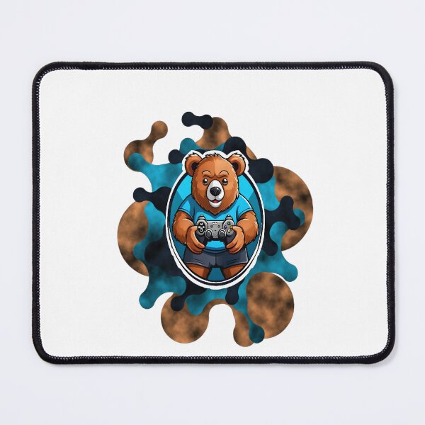 Item preview, Determined Grizzly Gamer Mascot with Blue and Gold Camo Splash designed and sold by Animalloveus.