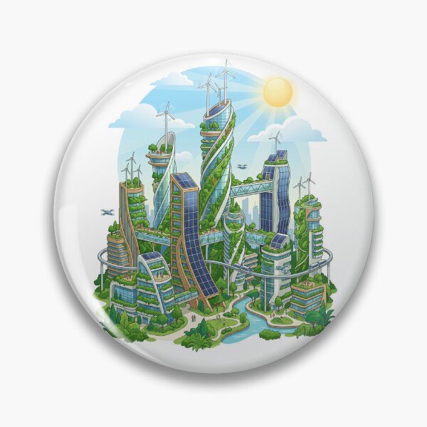Item preview, Solarpunk City Skyline Sustainable Future Green Architecture designed and sold by PictoVibe.