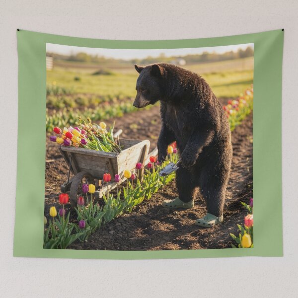 Item preview, Black Bear Tends Her Tulips designed and sold by Tridentulus.
