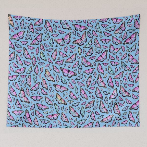Item preview, Holographic Pastel Sunset Butterflies Print on Blue designed and sold by BeJolley.