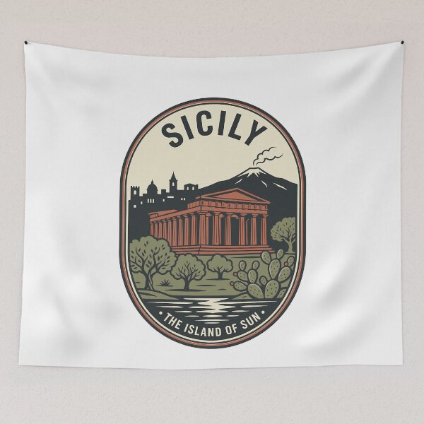 Item preview, Vintage Sicily Mount Etna Greek Temple Badge designed and sold by k3rstman1.