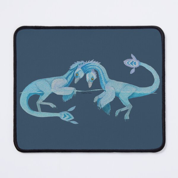 Item preview, Blue Halszkaraptor pair watercolor painting designed and sold by WolfRaven Creations.