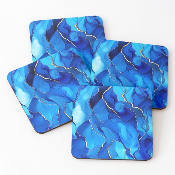 Item preview, Blue And Aqua Marbled Abstract With Golden Accents designed and sold by DEC02.