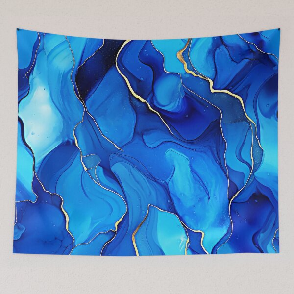 Item preview, Blue And Aqua Marbled Abstract With Golden Accents designed and sold by DEC02.