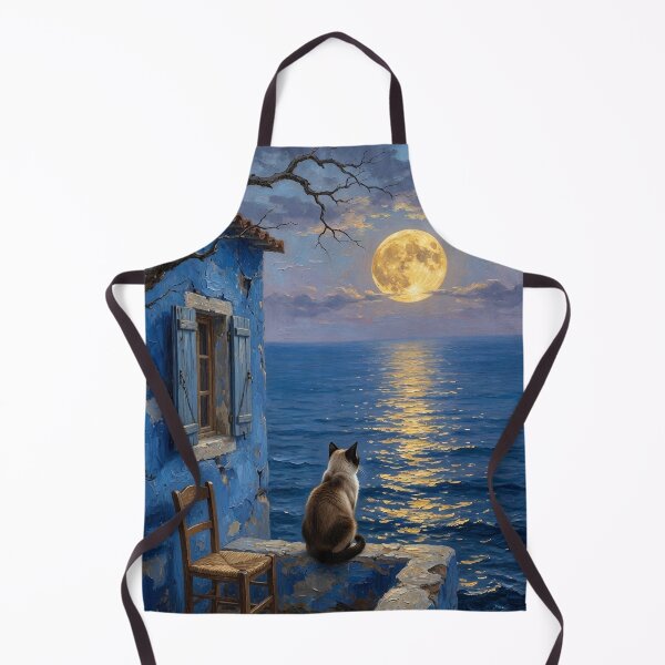Item preview, Mediterranean Coastal Painterly Impasto Ocean Moon Siamese Cat  designed and sold by Davidaccio Collection .