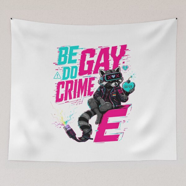 Item preview, Be Gay Do Crime Raccoon Cyberpunk Glitch Neon Pride designed and sold by chattsuede.
