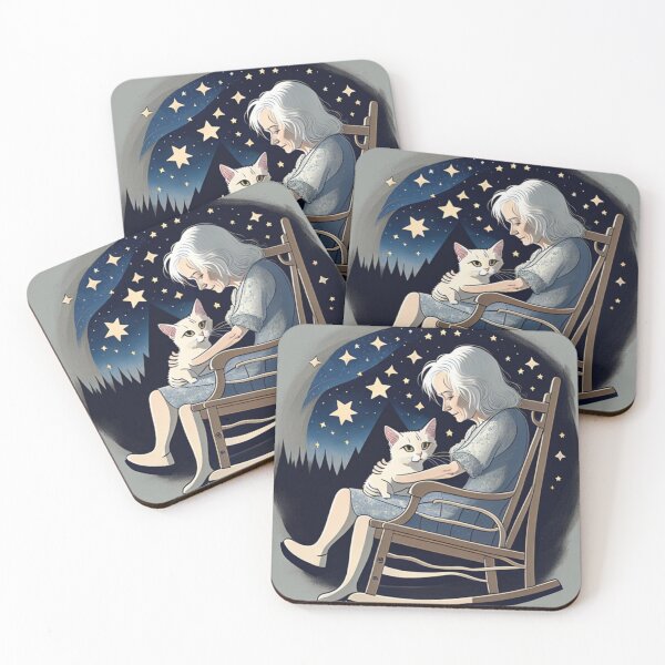Item preview, Cozy Night Stargazing Grandmother and Cat Illustration designed and sold by UmSkelig834.