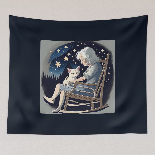 Item preview, Cozy Night Stargazing Grandmother and Cat Illustration designed and sold by UmSkelig834.