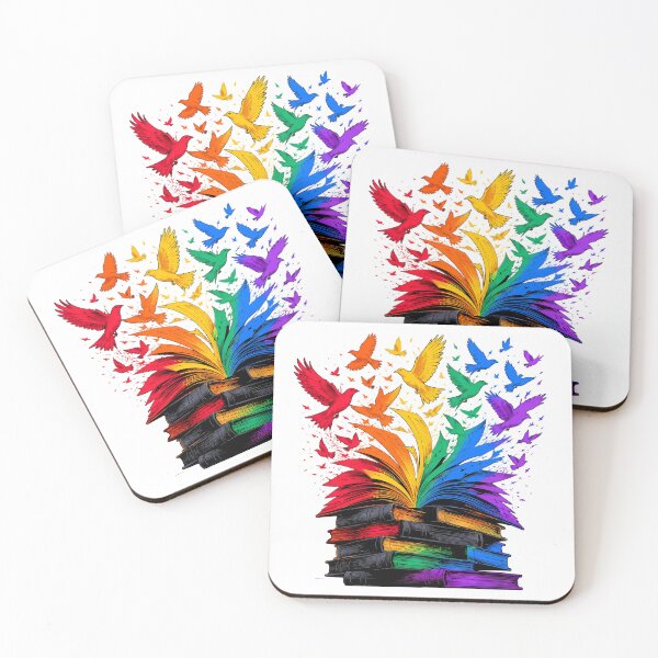 Item preview, Books Flying Into Rainbow Birds Vibrant Bookish Magic designed and sold by chattsuede.