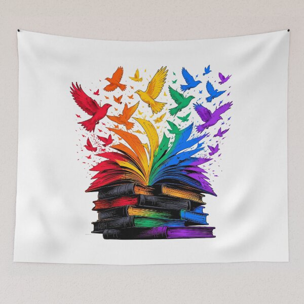 Item preview, Books Flying Into Rainbow Birds Vibrant Bookish Magic designed and sold by chattsuede.