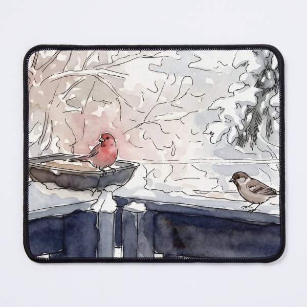 Item preview, Winter Birds on the Railing – Pen & Watercolor Art designed and sold by Debbie Schulte.