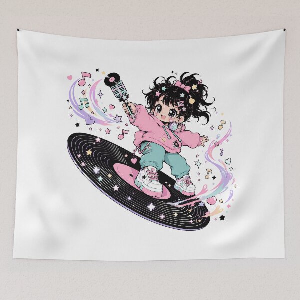 Item preview, Kawaii Vinyl Anime Girl Cute Chibi Retro DJ designed and sold by chattsuede.