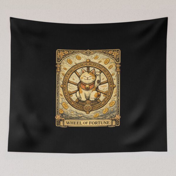 Item preview, Wheel of Fortune Tarot Card Maneki Neko Lucky Cat Japanese Art designed and sold by YokaiInk.