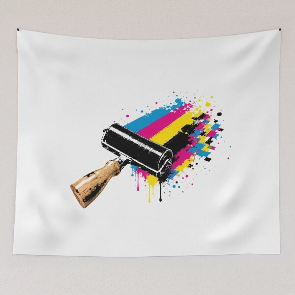 Item preview, CMYK Printmaking Brayer Dynamic Colorful Ink Drips designed and sold by chattsuede.