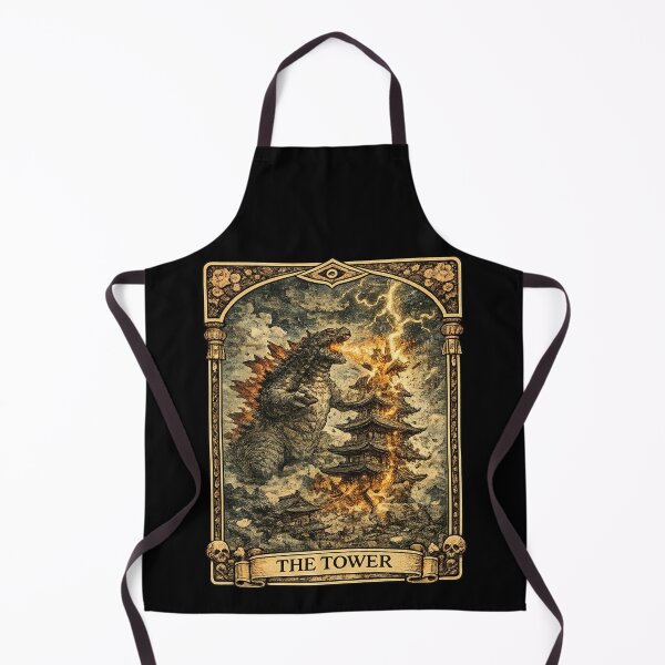 Item preview, The Tower Tarot Card Kaiju Giant Monster Japanese Retro Art designed and sold by YokaiInk.