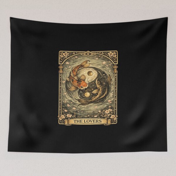 Item preview, The Lovers Tarot Card Yin Yang Koi Fish Japanese Zen Art designed and sold by YokaiInk.