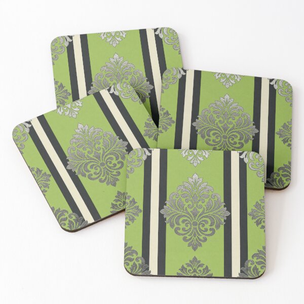 Item preview, Matte Green Apple Striped Silver Foil Damask designed and sold by DesignsByPrnces.