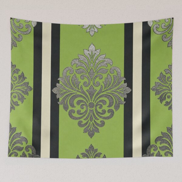 Item preview, Matte Green Apple Striped Silver Foil Damask designed and sold by DesignsByPrnces.