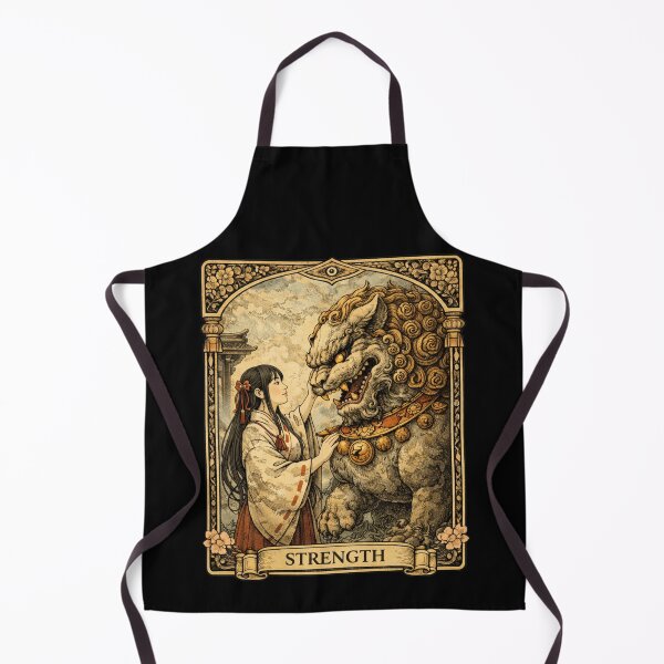 Item preview, Strength Tarot Card Komainu Lion Dog Japanese Shrine Maiden designed and sold by YokaiInk.