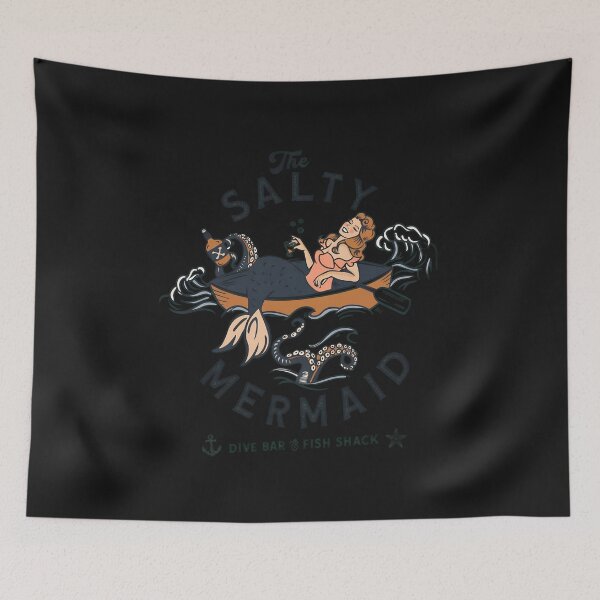 Item preview, Salty Mermaid Drinking Kraken Vintage Tee designed and sold by folk-4-arts.
