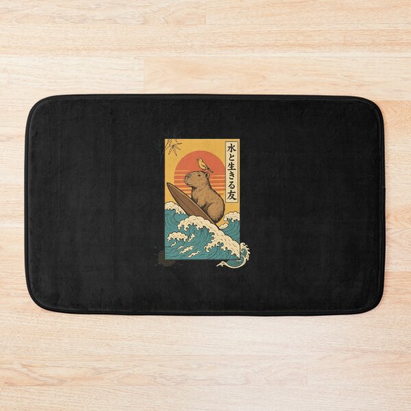 Item preview, Chill Capybara Surfing Japanese Wave Art designed and sold by folk-4-arts.