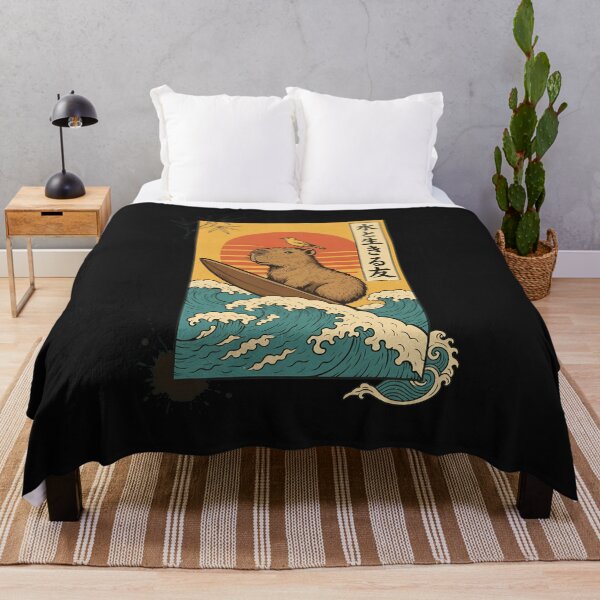 Item preview, Chill Capybara Surfing Japanese Wave Art designed and sold by folk-4-arts.