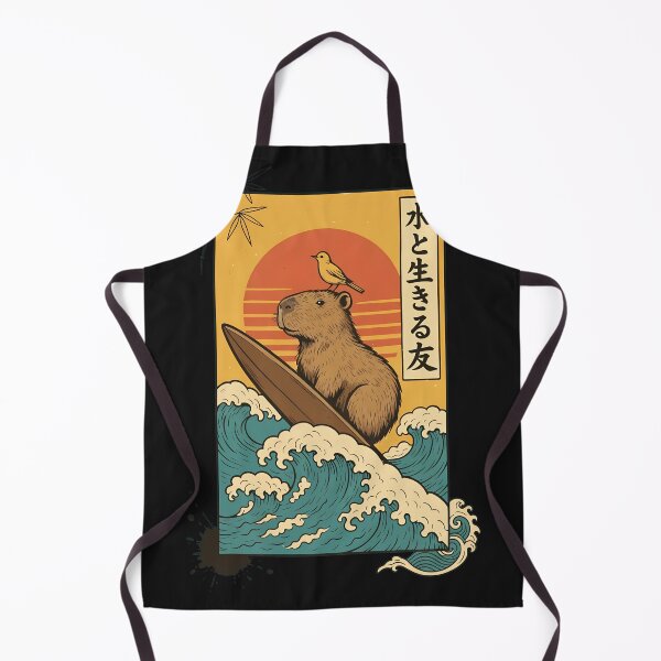 Item preview, Chill Capybara Surfing Japanese Wave Art designed and sold by folk-4-arts.