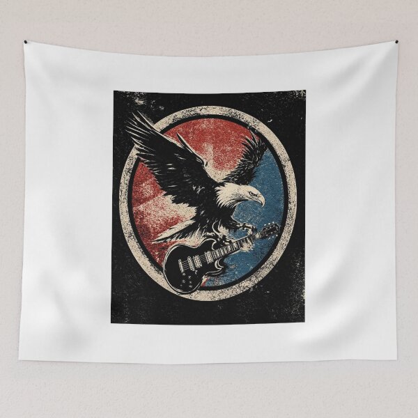 Item preview, Vintage Retro Rock Eagle Guitar Print designed and sold by CosmicRockArt.