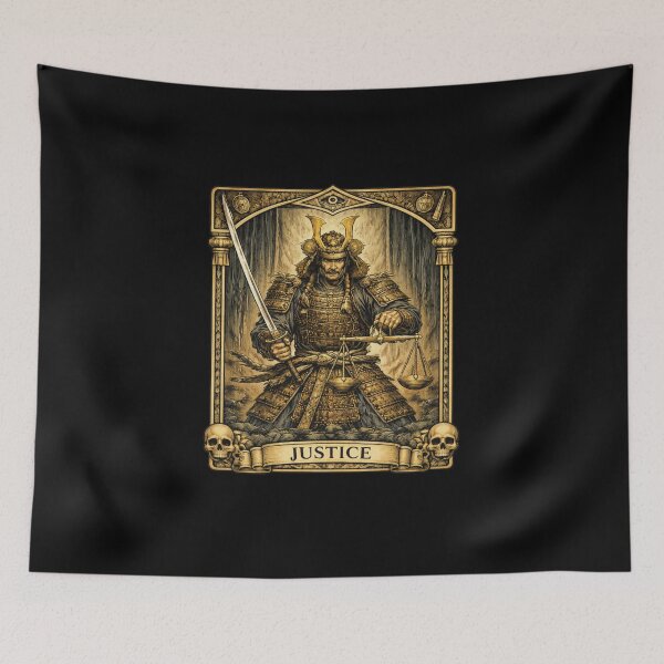 Item preview, Justice Tarot Card Samurai Katana Sword Japanese Bushido Art designed and sold by YokaiInk.
