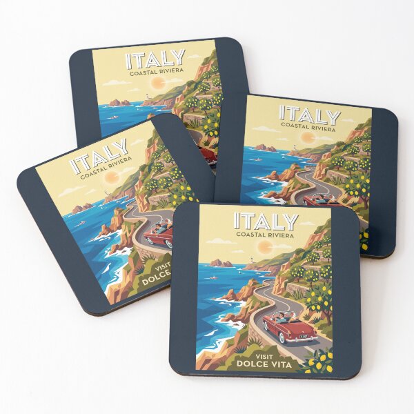 Item preview, Amalfi Coast Italian Convertible Car Vintage Travel Poster designed and sold by RetroRewind Studio.