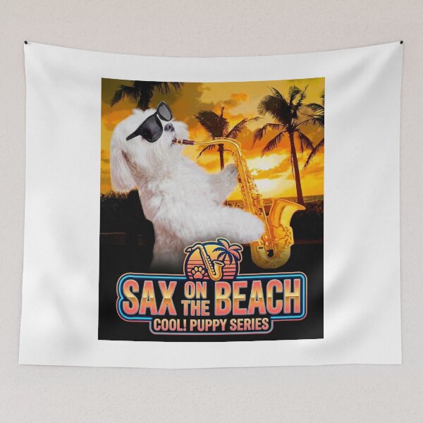 Item preview, COOL! PUPPY: Sax on the Beach - Retro Sunset Summer Vibes designed and sold by Surreal Characters & Cute Pups.
