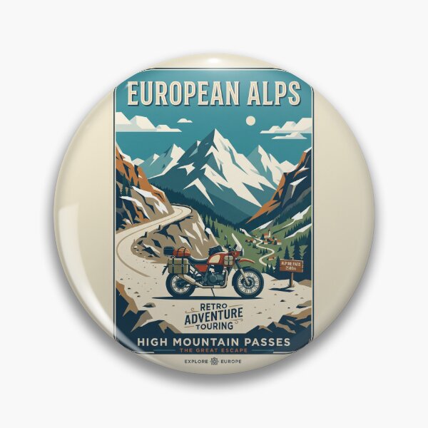 Item preview, Swiss Alps Adventure Motorcycle Scenic Vintage Travel Poster designed and sold by RetroRewind Studio.