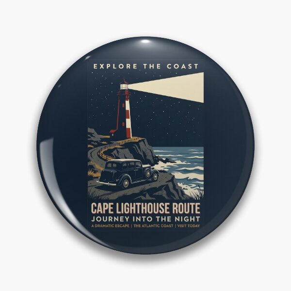 Item preview, 1930s Classic Sedan Car Lighthouse Night Travel Poster designed and sold by RetroRewind Studio.