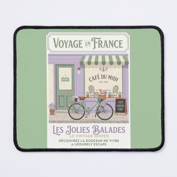 Item preview, Retro Motorized Bicycle French Cafe Mid Century Travel Poster designed and sold by RetroRewind Studio.