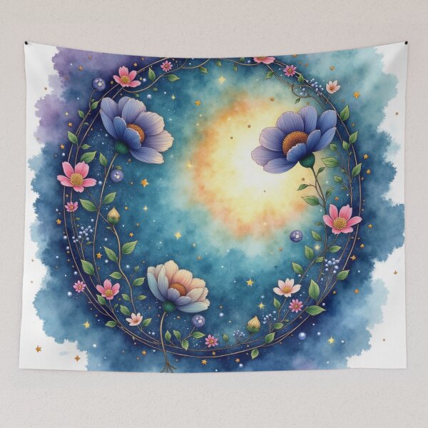 Item preview, Celestial Blossom Halo – Enchanted Watercolor Floral Galaxy Wreath designed and sold by Oonward2021.