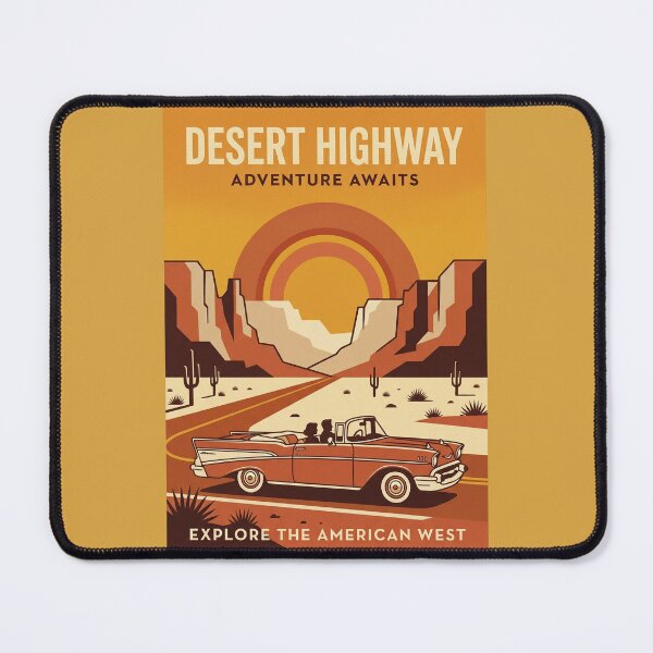 Item preview, Vintage Mid Century Desert Highway Classic Car Travel Poster designed and sold by RetroRewind Studio.