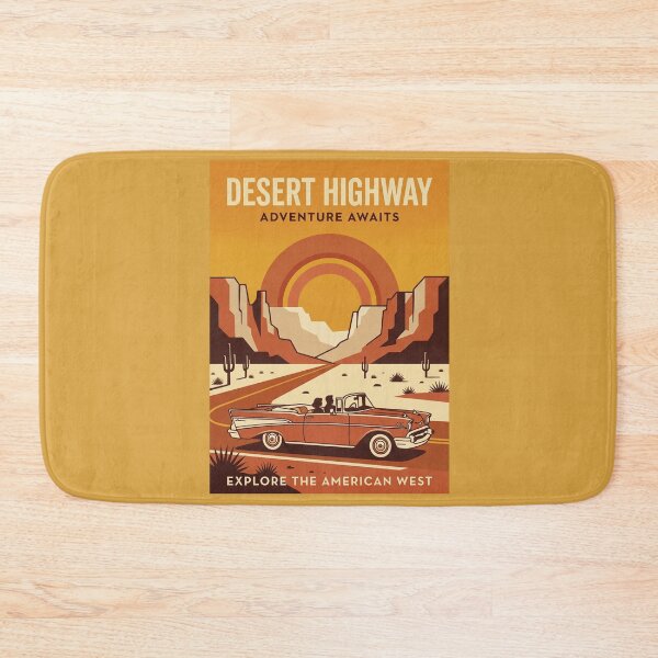 Item preview, Vintage Mid Century Desert Highway Classic Car Travel Poster designed and sold by RetroRewind Studio.
