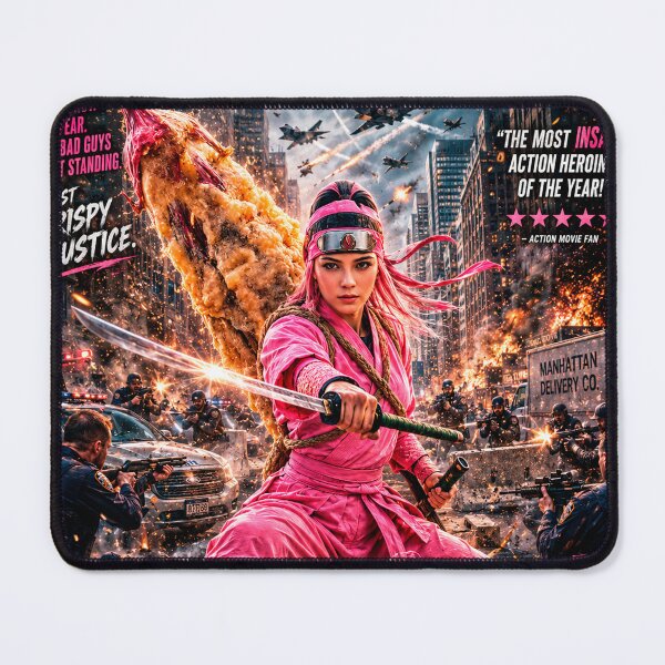 Item preview, TEMPURA NINJA WOMAN: The Action-Packed Foodie Warrior Movie Poster designed and sold by Surreal Characters & Cute Pups.