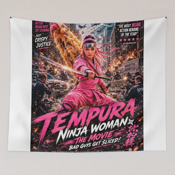 Item preview, TEMPURA NINJA WOMAN: The Action-Packed Foodie Warrior Movie Poster designed and sold by Surreal Characters & Cute Pups.