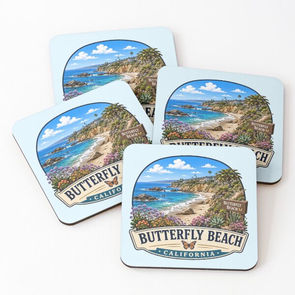 Item preview, Butterfly Beach, California - Coastal Cliffs & Monarch Butterfly designed and sold by Myra365Art.