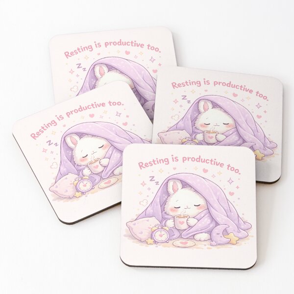 Item preview, Resting Is Productive Cute Bunny and Bear Cozy Motivational Art designed and sold by ArtsyGlaze.