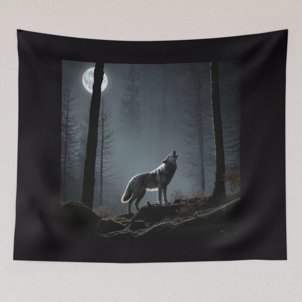 Item preview, Wolf Crescent Moon Over Crimson Forest designed and sold by GeoWhimsy Studio.