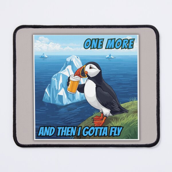 Item preview, ATLANTIC PUFFIN WITH BEER ON THE FLY BY AN ICEBERG designed and sold by VinlandFashion.