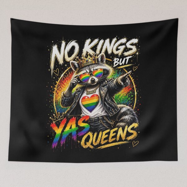 Item preview, No Kings But Yas Queens - Rainbow LGBTQ Ally Raccoon Pride designed and sold by elongatedjazz.
