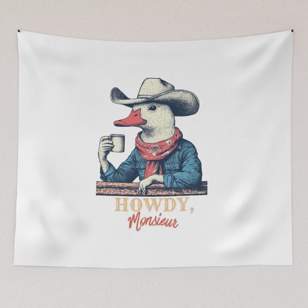 Item preview, Howdy Monsieur Funny Cowboy Duck Coffee Western Humor designed and sold by DustGoldStudio.