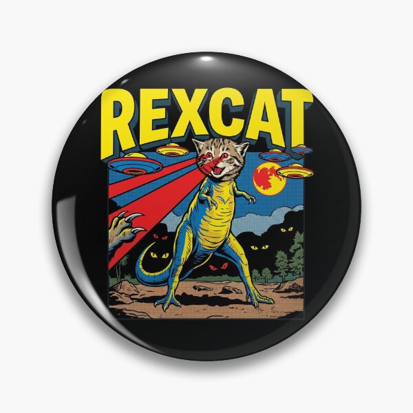 Item preview, Rexcat Attack Funny T-Rex Cat with Laser Eyes and UFOs designed and sold by Kitkin.