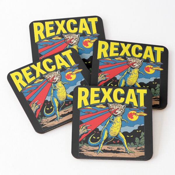 Item preview, Rexcat Attack Funny T-Rex Cat with Laser Eyes and UFOs designed and sold by Kitkin.