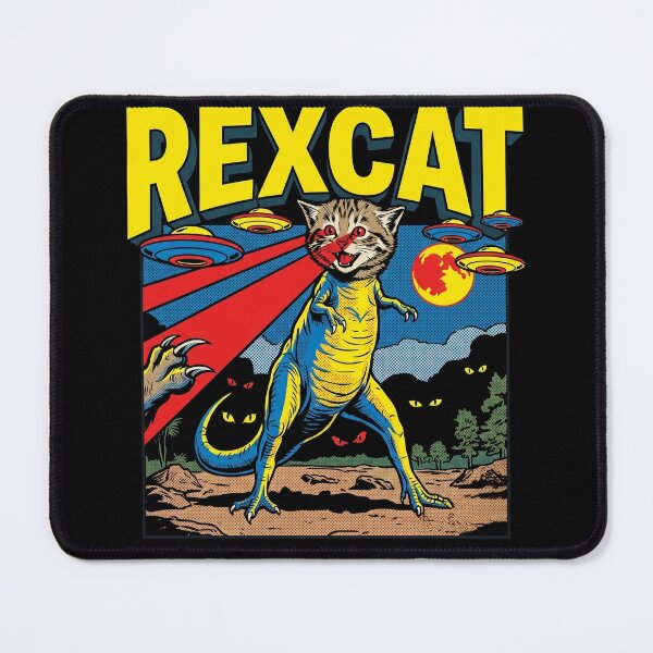 Item preview, Rexcat Attack Funny T-Rex Cat with Laser Eyes and UFOs designed and sold by Kitkin.