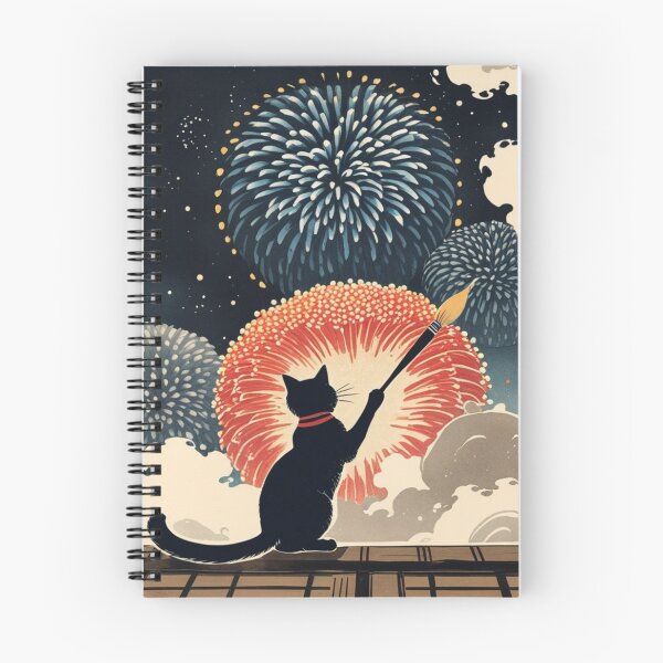 Item preview, Cat Painting the Night Sky Fireworks designed and sold by LEO'S CREATURE　れおずくりーちゃー.