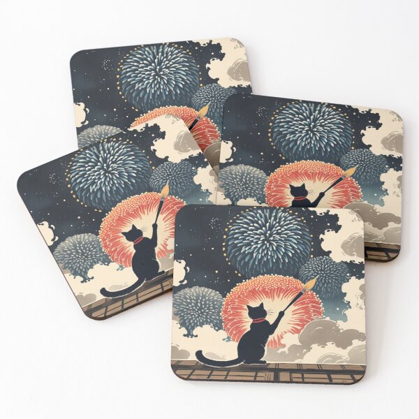 Item preview, Cat Painting the Night Sky Fireworks designed and sold by LEO'S CREATURE　れおずくりーちゃー.